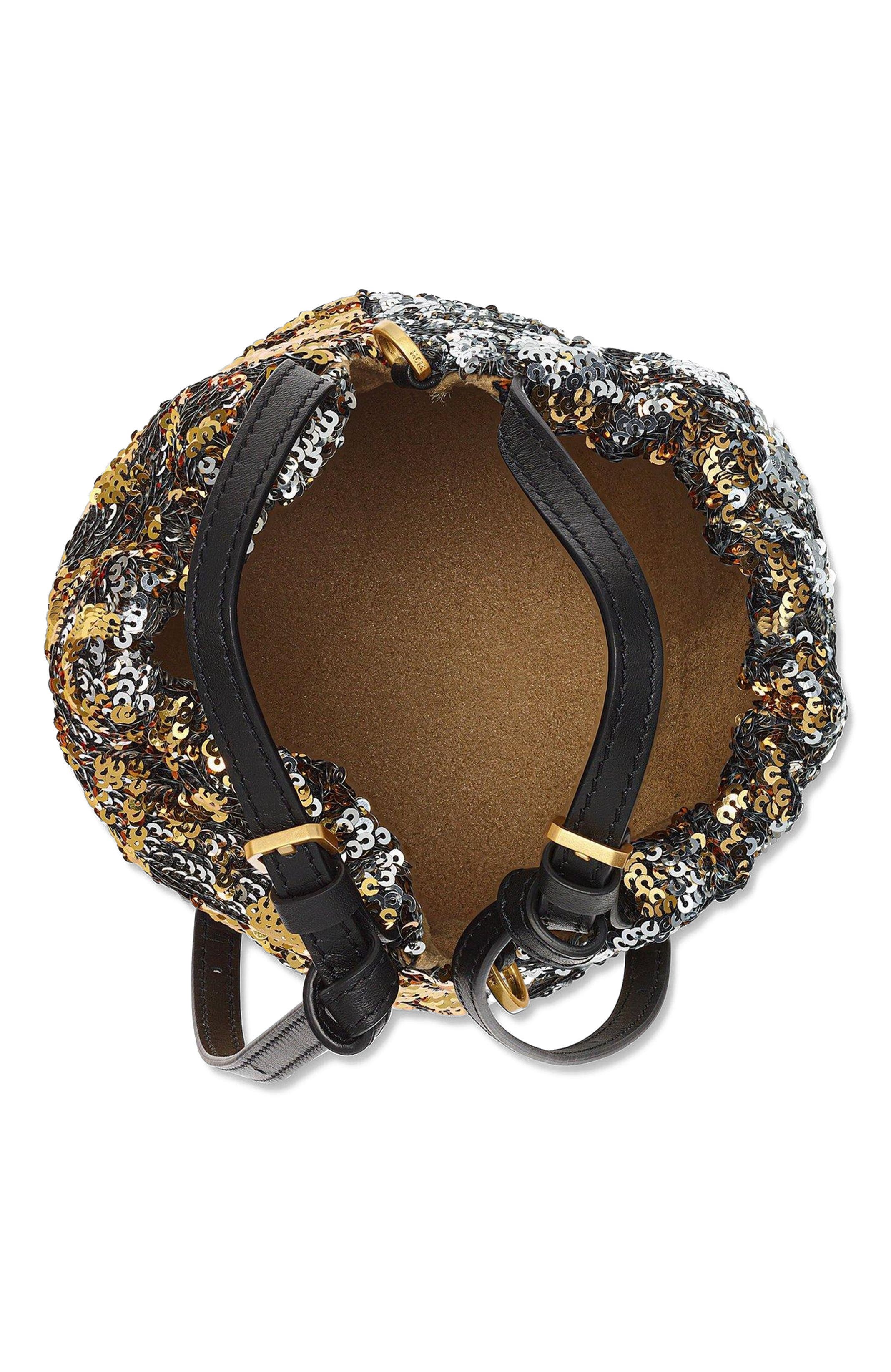 MCM Himmel Sequin Drawstring Bag, Alternate, color, Gold