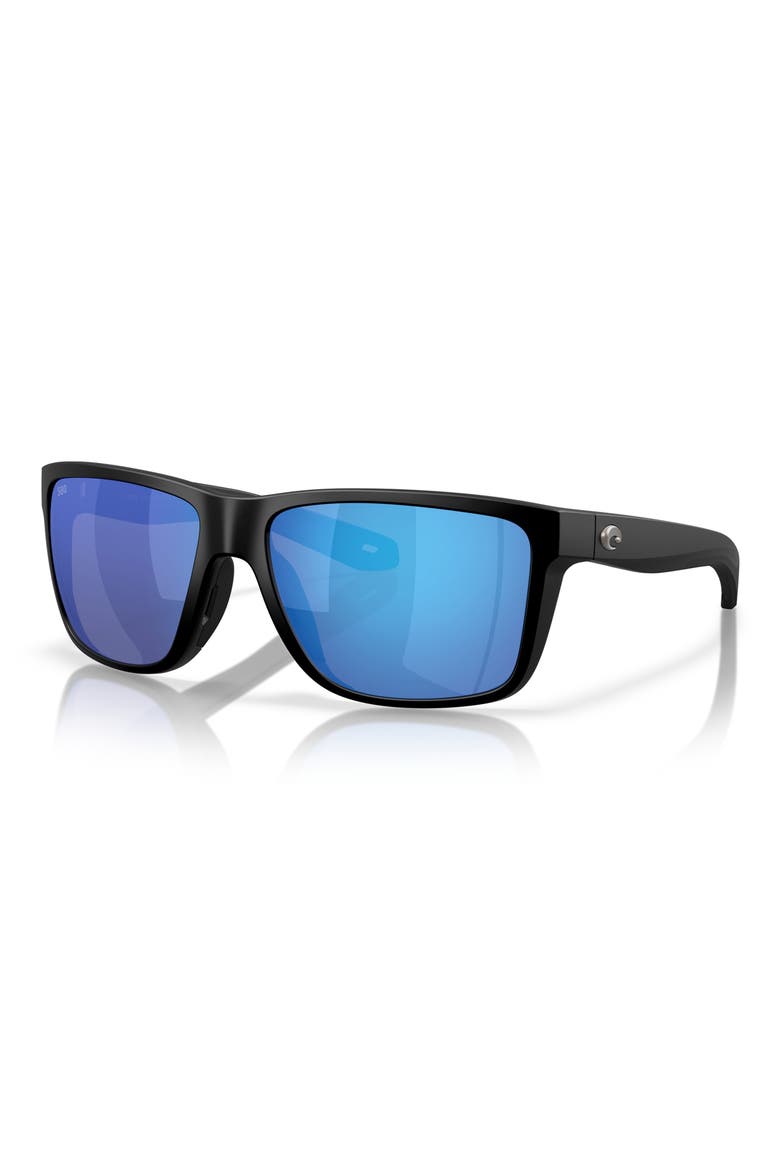 Broadbill II 58mm Polarized Rectangular Sunglasses, Alternate, color, MATTE BLACK/ BLUE MIRROR 580G