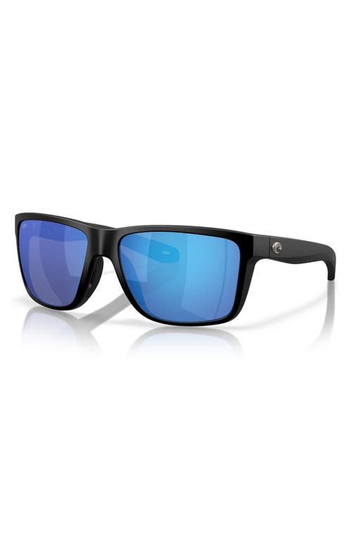 Costa Del Mar Broadbill Ii 58mm Polarized Rectangular Sunglasses In Matte Black/blue Mirror 580g