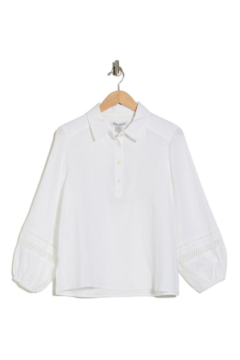Coastalina Long Sleeve Linen Polo, Alternate, color, WHITE