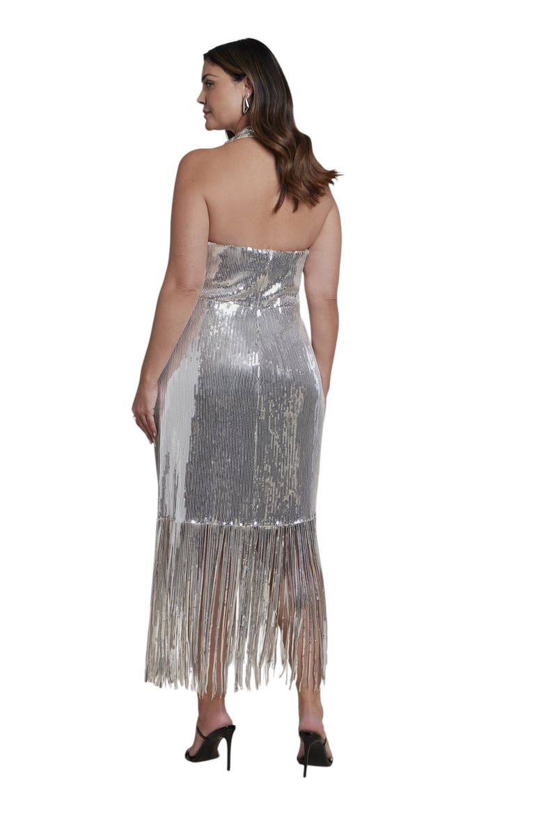 Fringe Detail Sequin Maxi Dress (plus), Alternate, color, SILVER