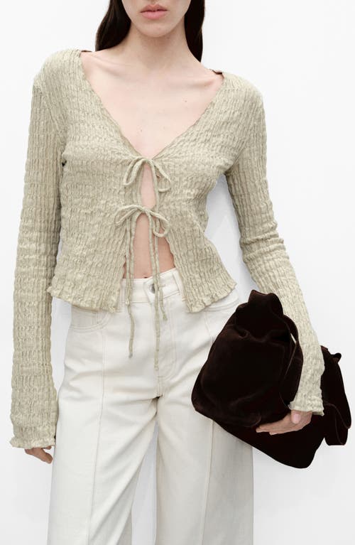 Mango May Textured Tie Front Cardigan In Light Beige