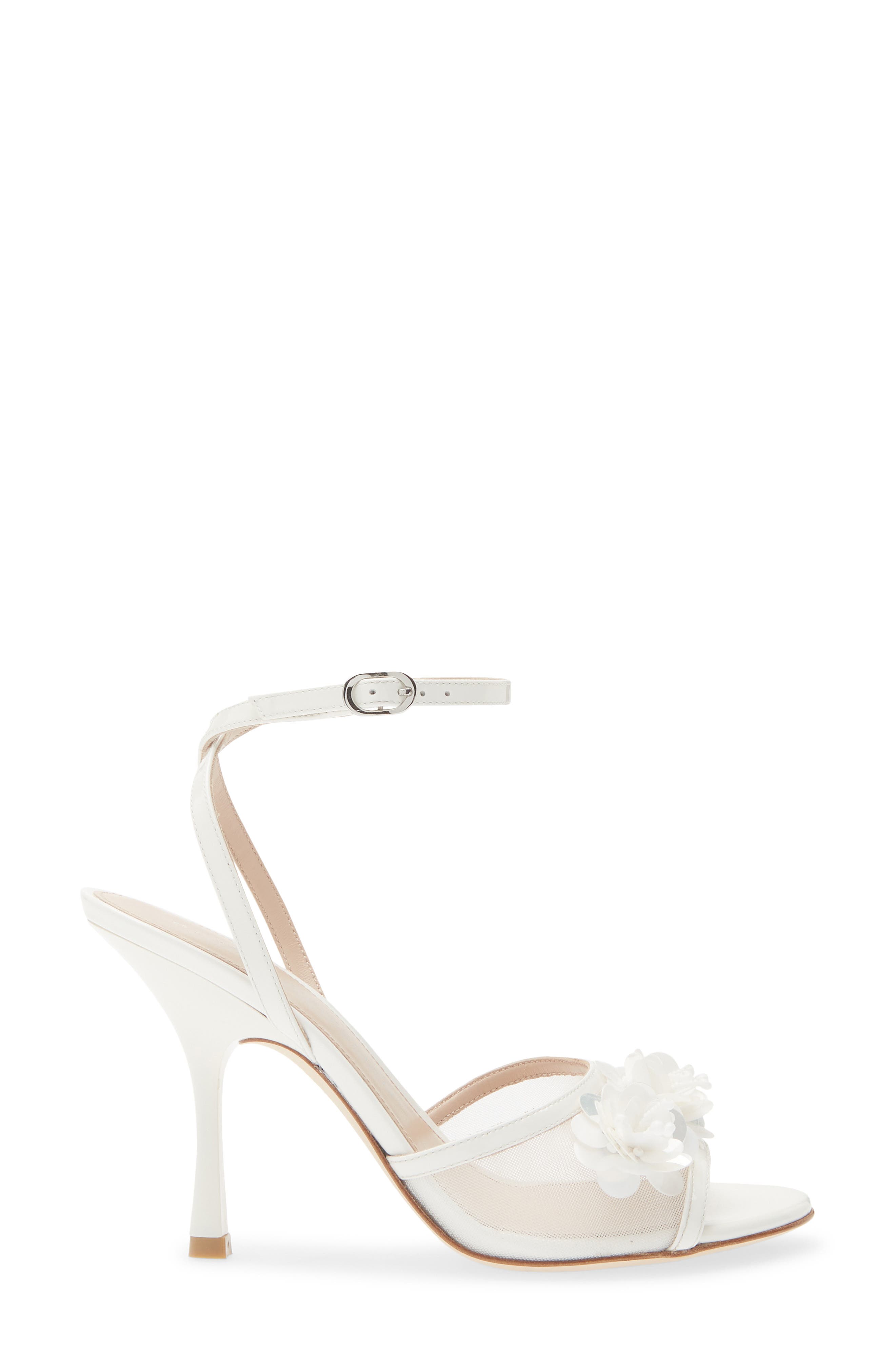 Floral Appliqué Ankle Strap Sandal, Alternate, color, WHITE