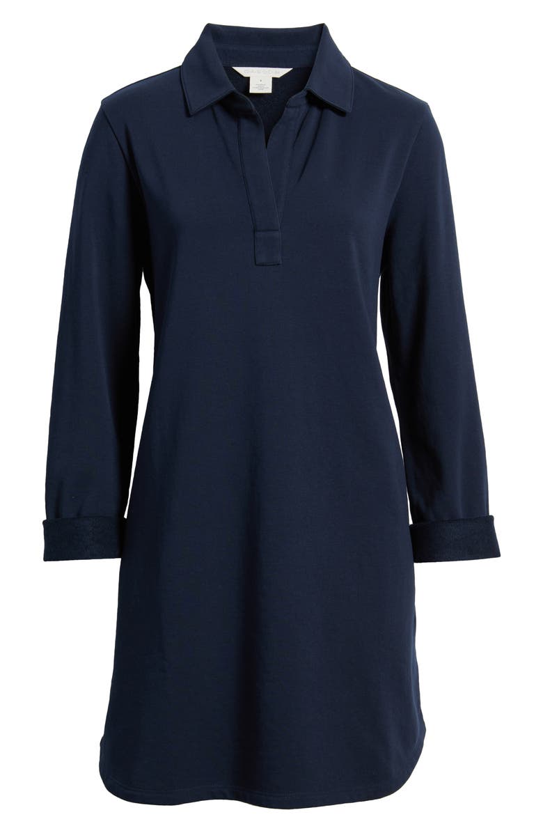 Caslon<sup>®</sup> Long Sleeve French Terry Polo Dress, Alternate, color, Navy Still