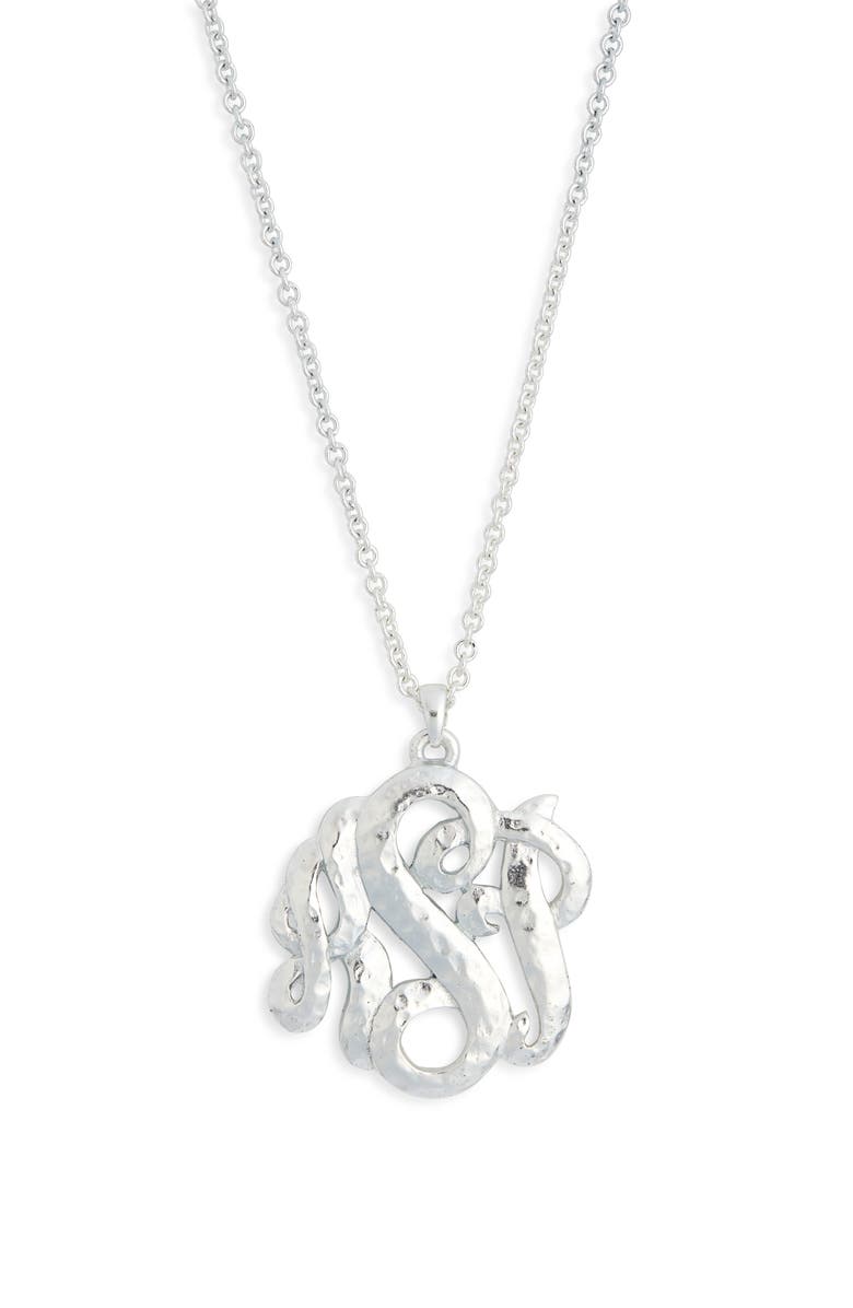 Karine Sultan Monogram Pendant Necklace, Main, color, Silver