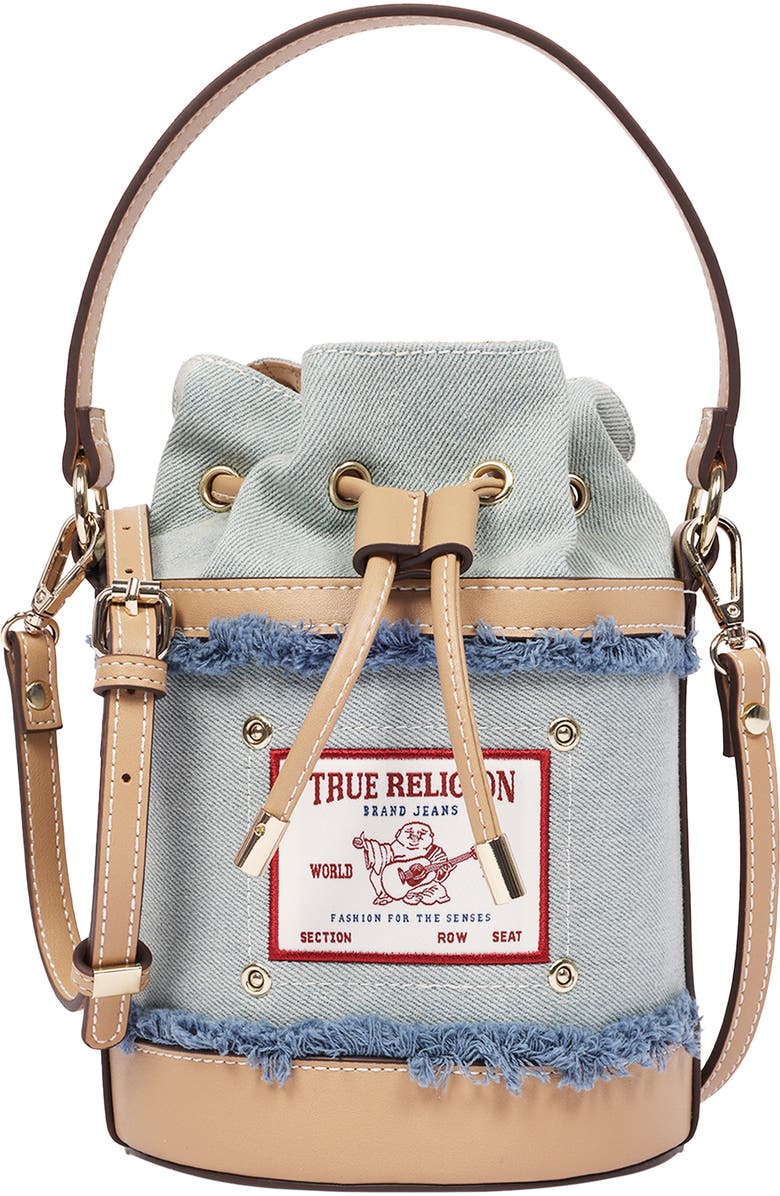 True Religion Buddha Patch Denim Bucket Bag, Main, color, Denim