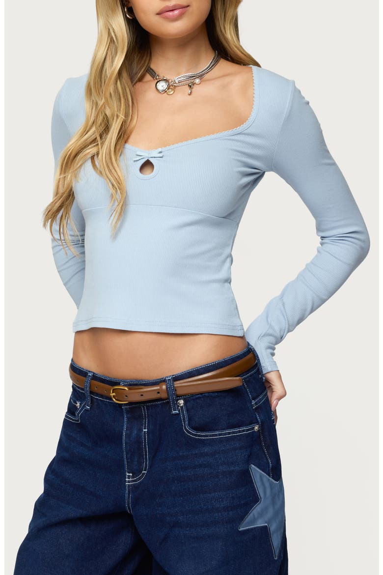 Madder Keyhole Cutout Long Sleeve Top, Main, color, LIGHT-BLUE