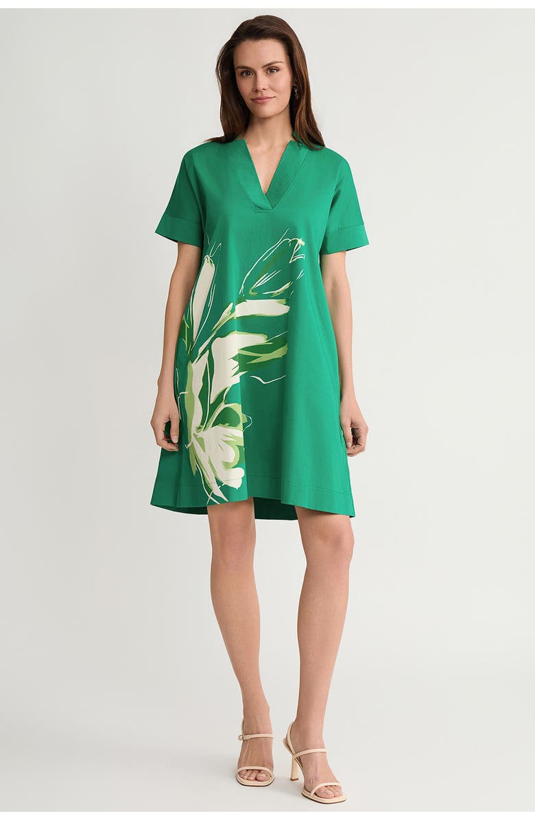 Ming Wang Relaxed A-Line Floral Printed Stretch Cotton Dress, Main, color, Kelly Green/White
