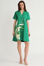 Ming Wang Relaxed A-Line Floral Printed Stretch Cotton Dress