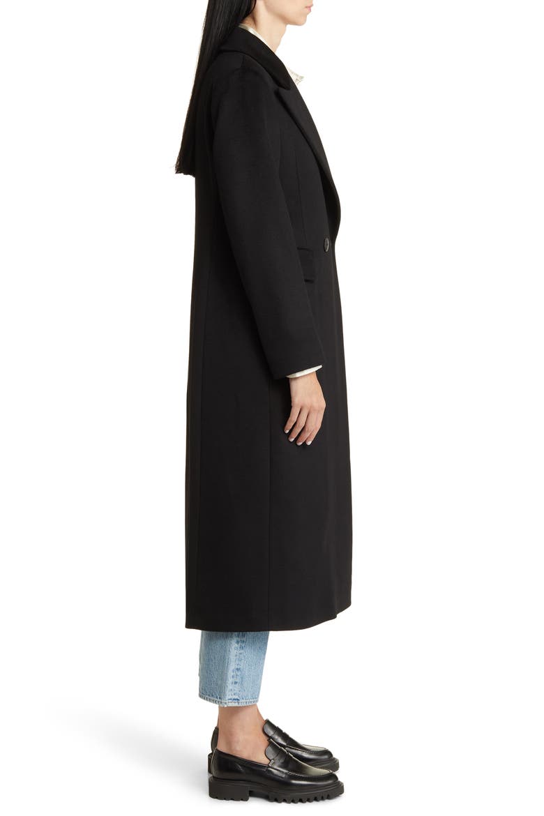Leo Double Breasted Longline Cashmere Coat, Alternate, color, BLACK