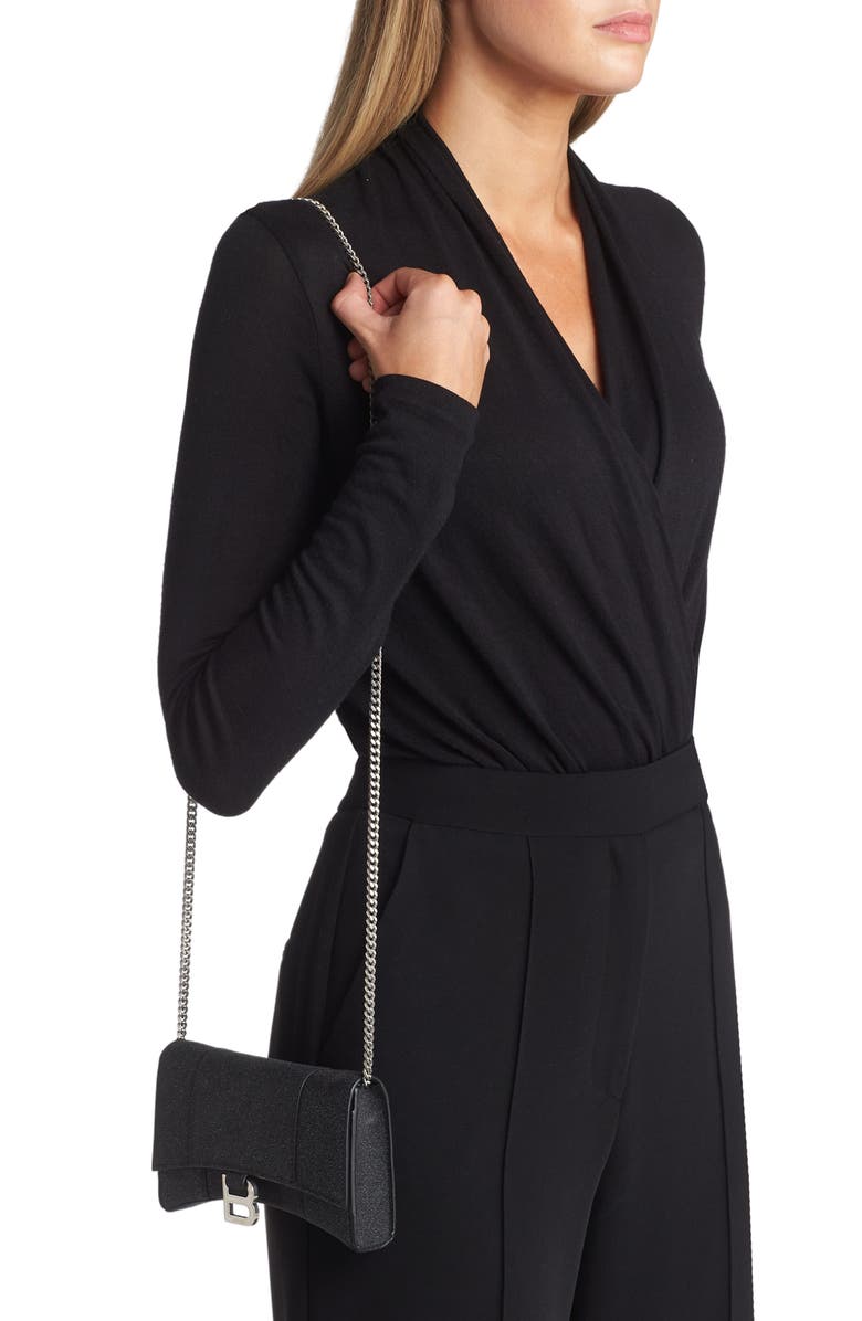 Balenciaga Extra Small Hourglass Sparkle Wallet on a Chain, Alternate, color,