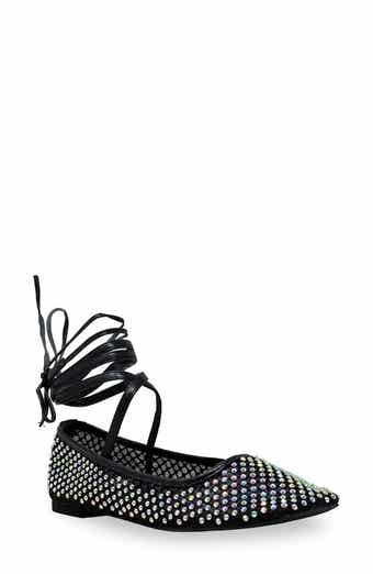 Rhinestone Mesh Ankle Tie Flats