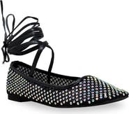 CHASE AND CHLOE Rhinestone Mesh Ankle Tie Flats