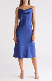 bebe Satin Cowl Neck Midi Dress