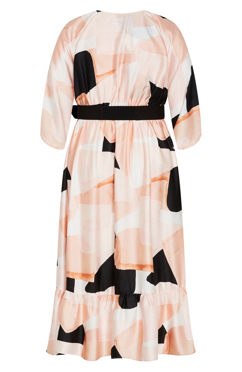 City Chic Betty Belted Midi Dress, Alternate, color, Playful Pink/ Coral Multi