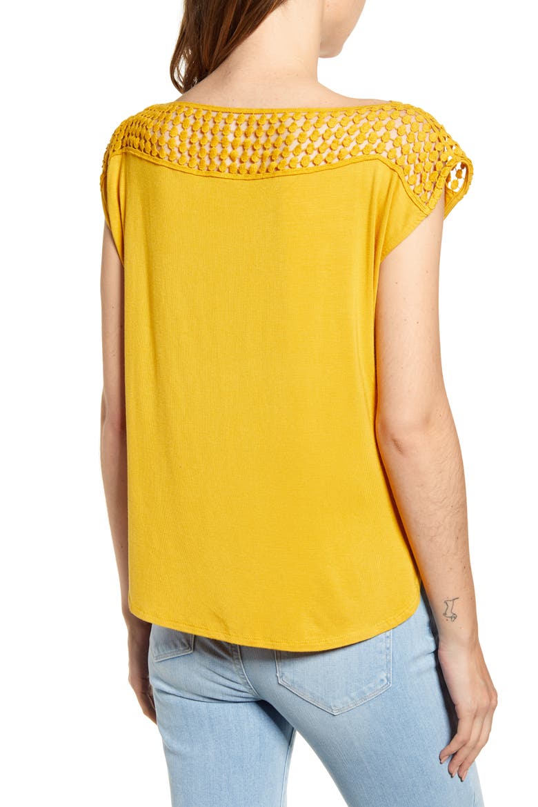 Crochet Yoke Top, Alternate, color, SUNFLOWER