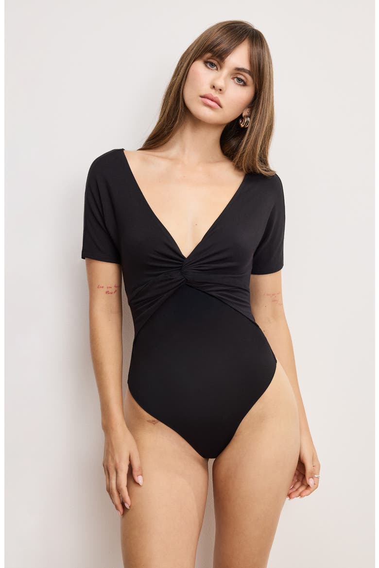Twist Front Jersey Bodysuit, Alternate, color, BLACK001