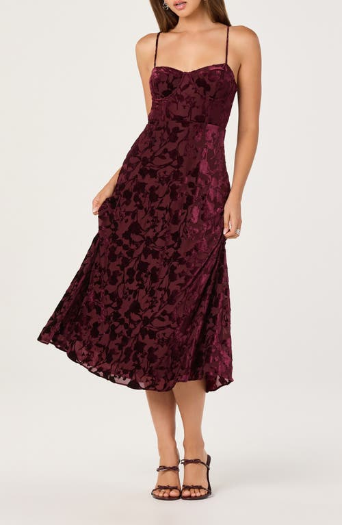 Astr The Label Underwire Burnout Velvet Cocktail Dress In Burgundy