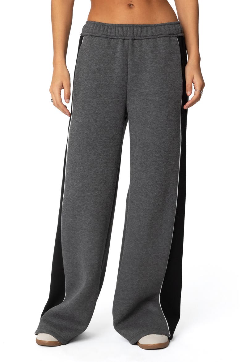 Contrast Stripe Wide Leg Sweatpants, Main, color, DARK-GRAY