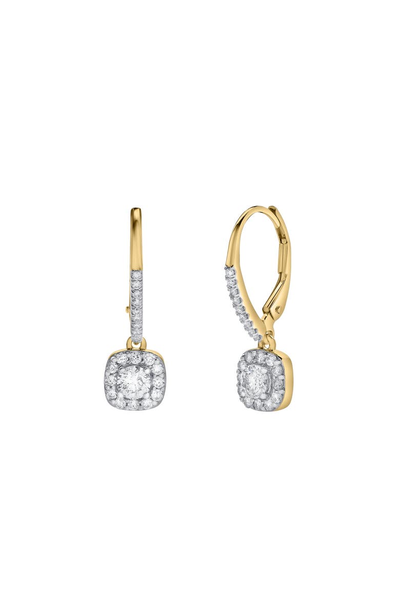 Midsummer Pave Square Shape Diamond Drop Huggie Hoop Earrings in 14K Gold, Main, color, 14K Yellow Gold