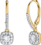 LuvMyJewelry Midsummer Pave Square Shape Diamond Drop Huggie Hoop Earrings in 14K Gold