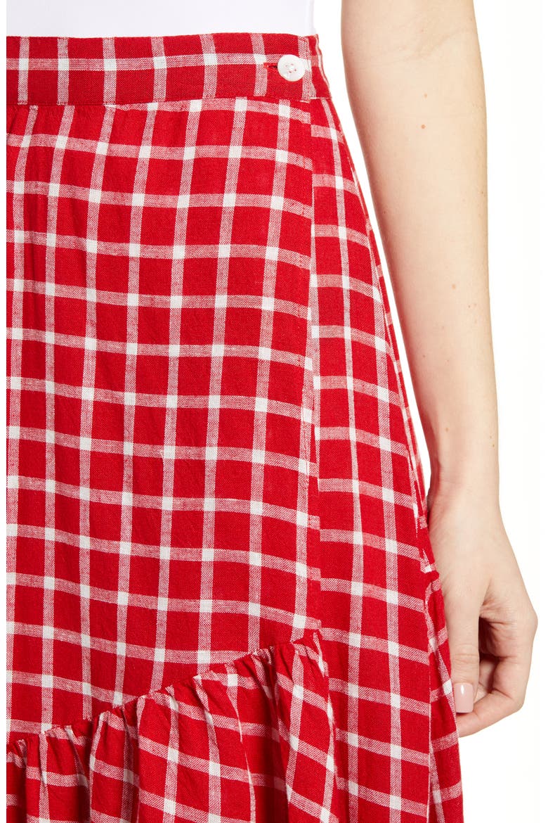 Lizzy Asymmetrical Ruffle Hem Skirt, Alternate, color, CHERRY WHITE GRID