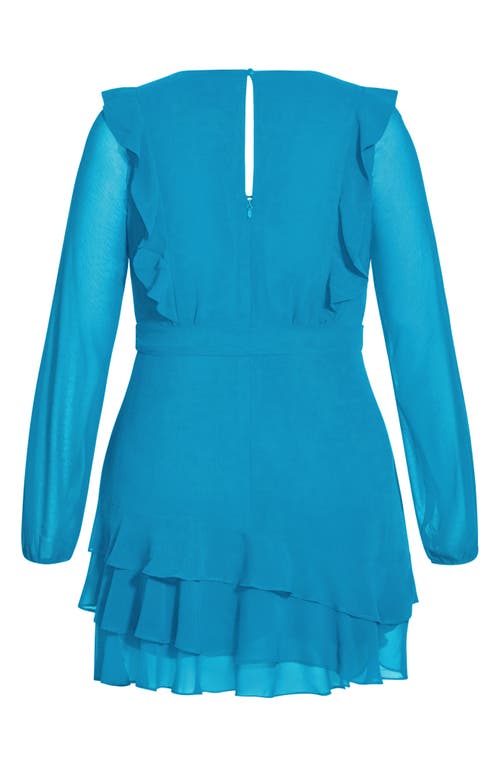 City Chic Ruffle Long Sleeve Dress In Blue