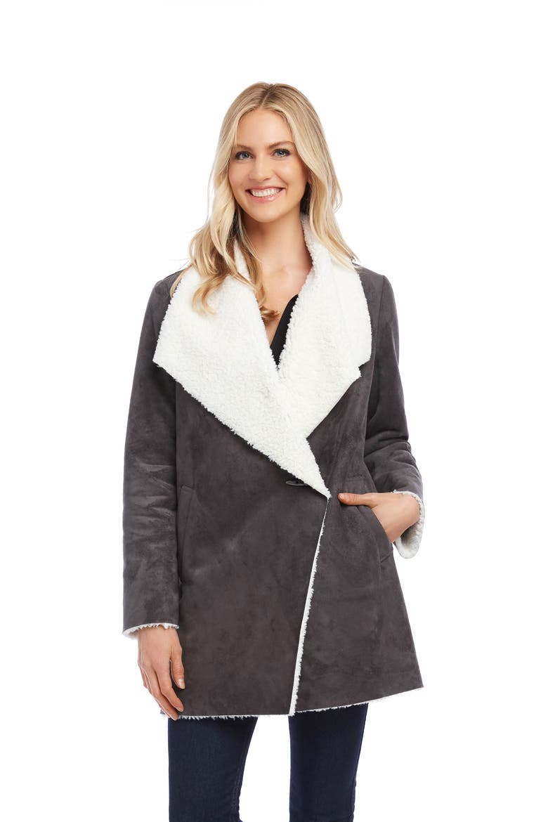 Faux Shearling Coat, Alternate, color, GREY