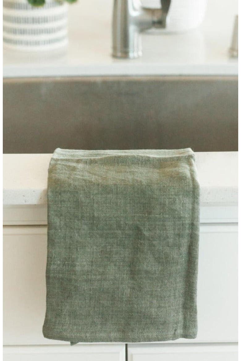 Stone Washed Linen Tea Towel, Alternate, color, Sage