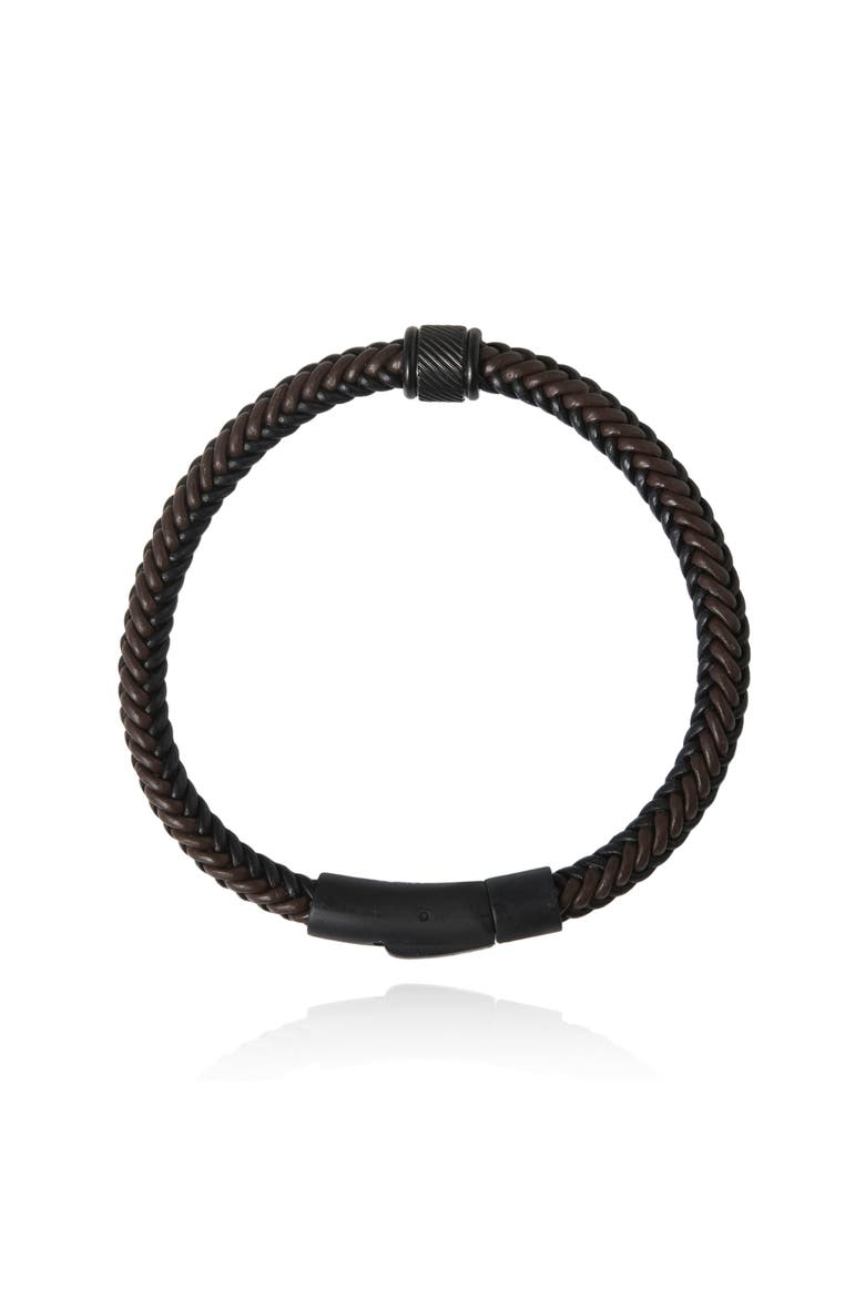 Brown and Black Braided Leather Bracelet for Men, 8,5", Alternate, color, Brown