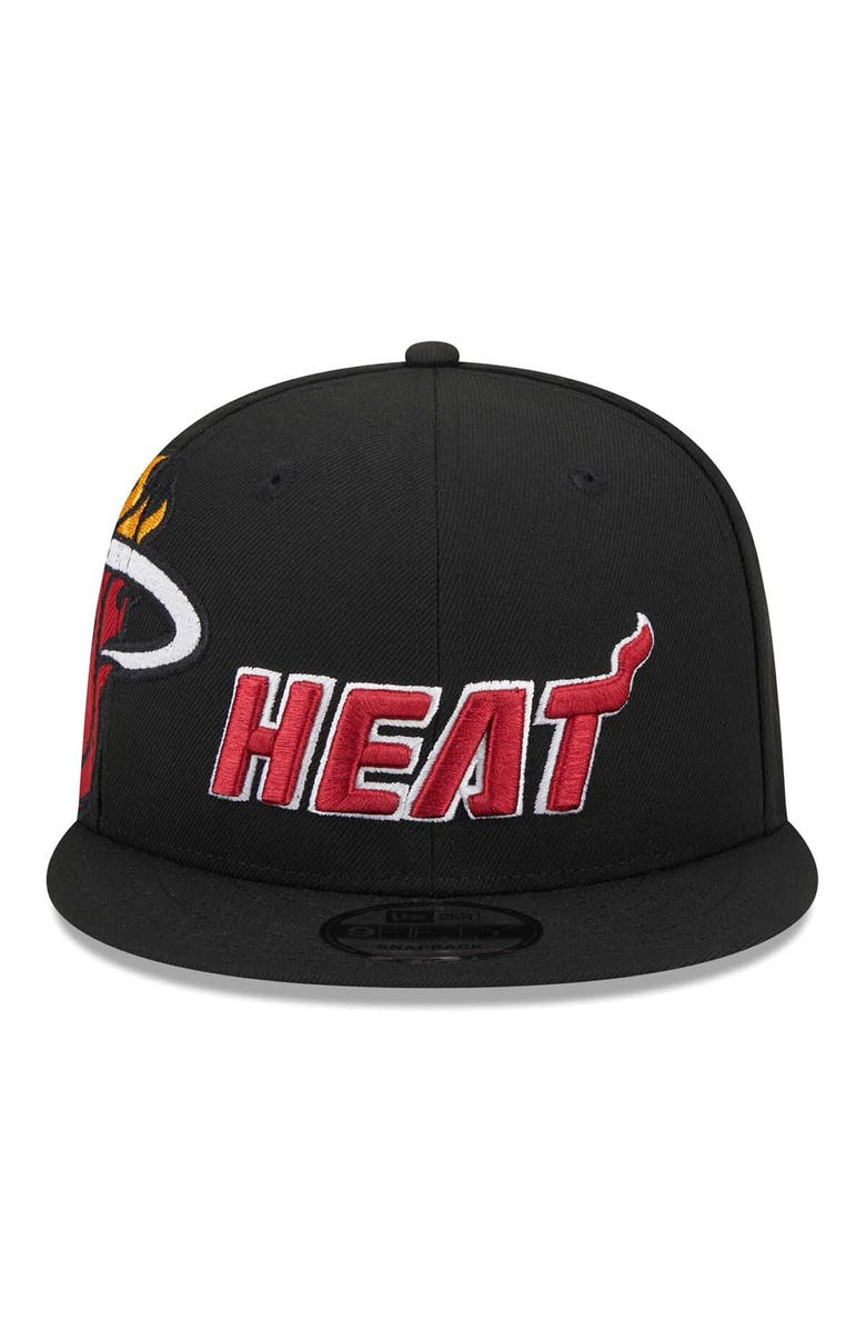 New Era Men's New Era Black Miami Heat Side Logo 9FIFTY Snapback Hat, Alternate, color,