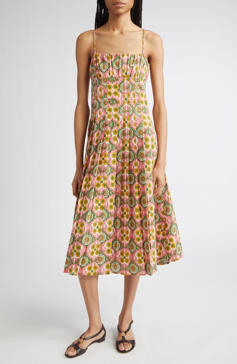 MILLE Tully Floral Pleated Cotton Midi Sundress, Main, color, Yucatan