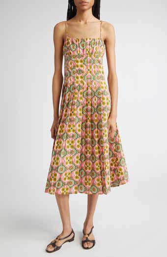 MILLE Tully Floral Pleated Cotton Midi Sundress