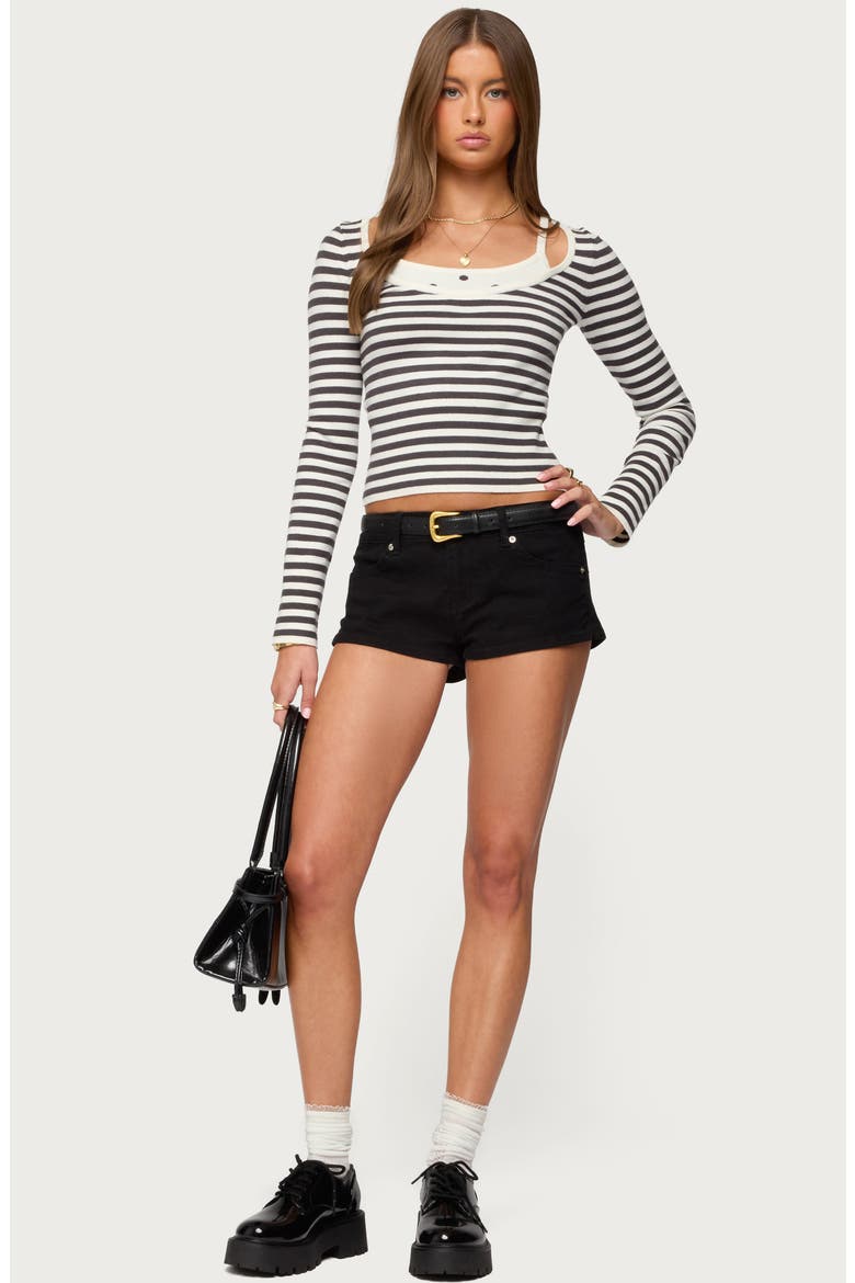 Cecile Stripe Layered Long Sleeve Crop Top, Alternate, color, GRAY-AND-WHITE
