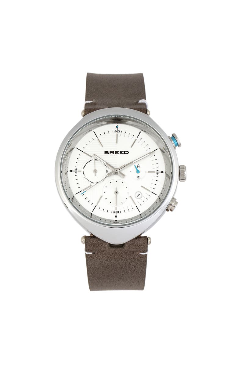 BREED Tempest Chronograph Leather-Band Watch w/Date, Main, color, Grey/White