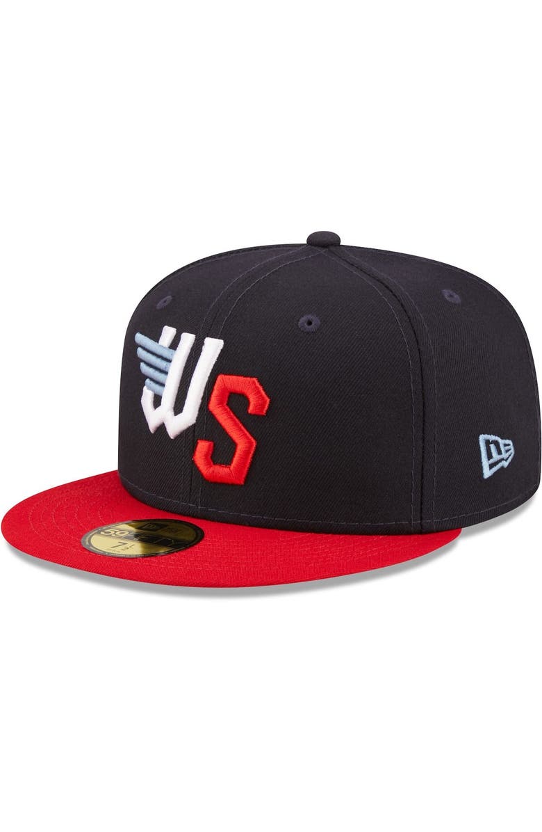 New Era Men's New Era Navy Wichita Wind Surge Authentic Collection Road 59FIFTY Fitted Hat, Main, color, Navy