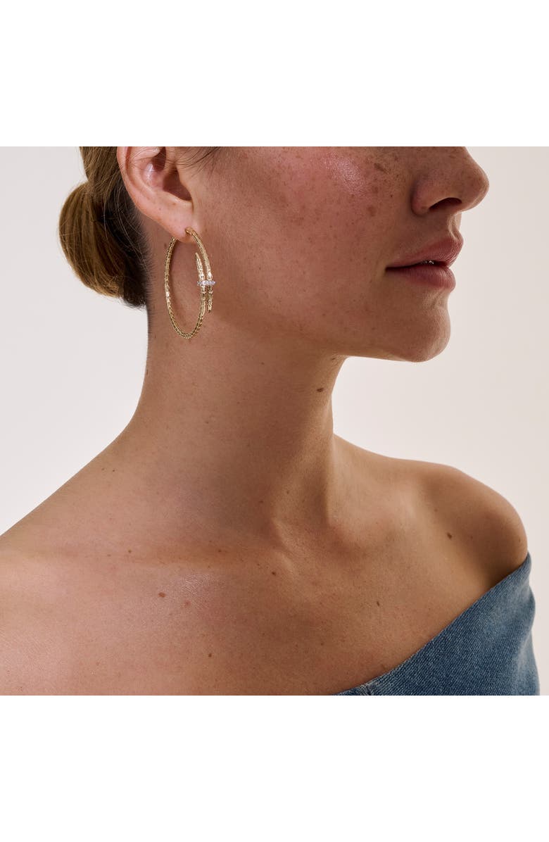 John Hardy Spear Hoop Earrings, Silver, Diamonds, 50mm, Alternate, color, Gold
