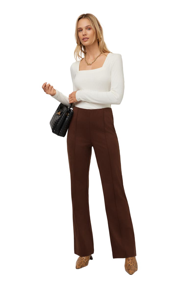 Ellie Faux Suede Bootcut Pants, Alternate, color, WOOD