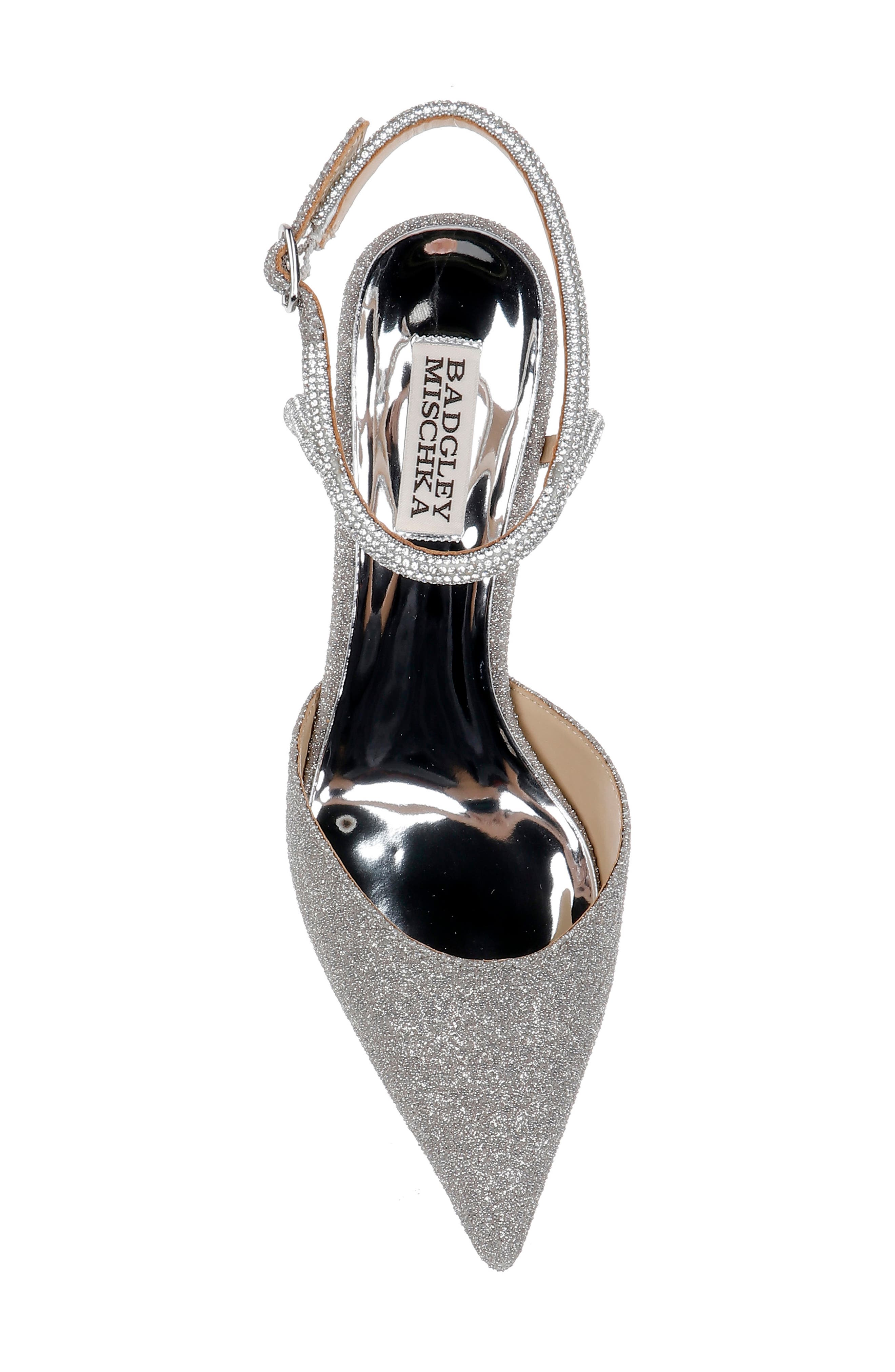 BADGLEY MISCHKA Autumn Pointed Toe Ankle Strap Pump, Alternate, color, Silver Antique