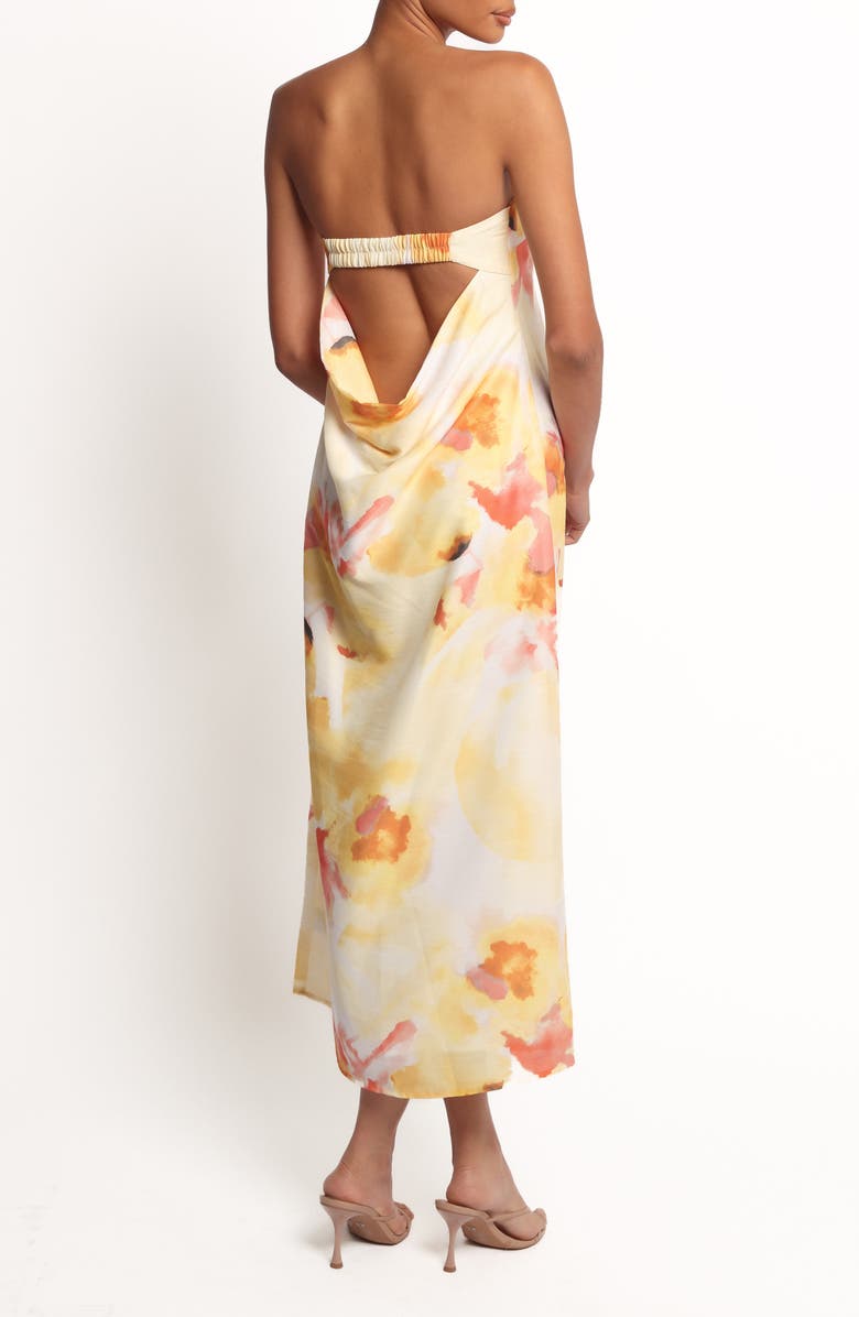 Petal & Pup Hydra Strapless Satin Midi Dress, Alternate, color, Yellow Floral