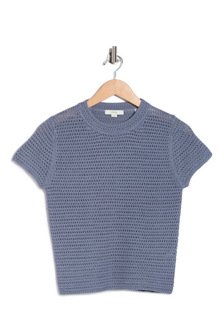 Cotton Crochet Crewneck T-Shirt, Alternate, color, LAKE