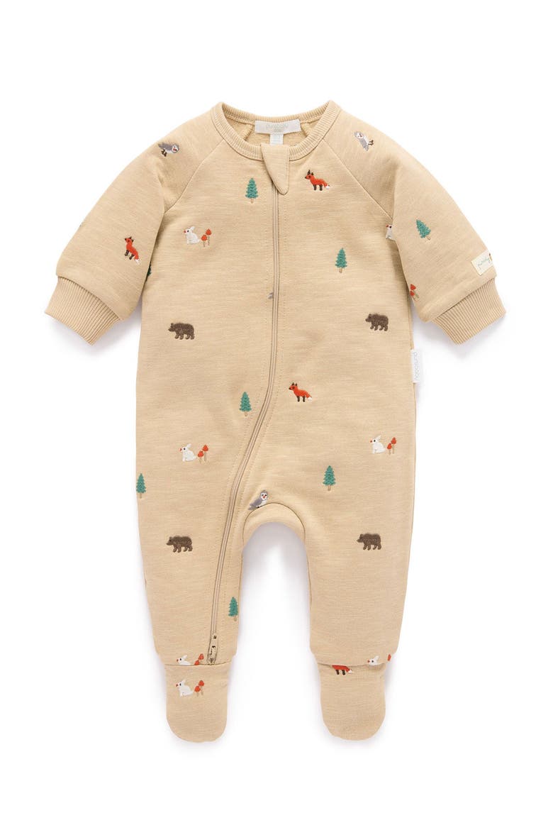 Embroidered Fleece Zip Baby Footie, Main, color, Woodland Broderie