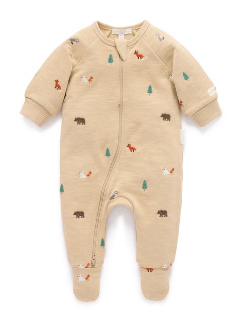Embroidered Fleece Zip Baby Footie