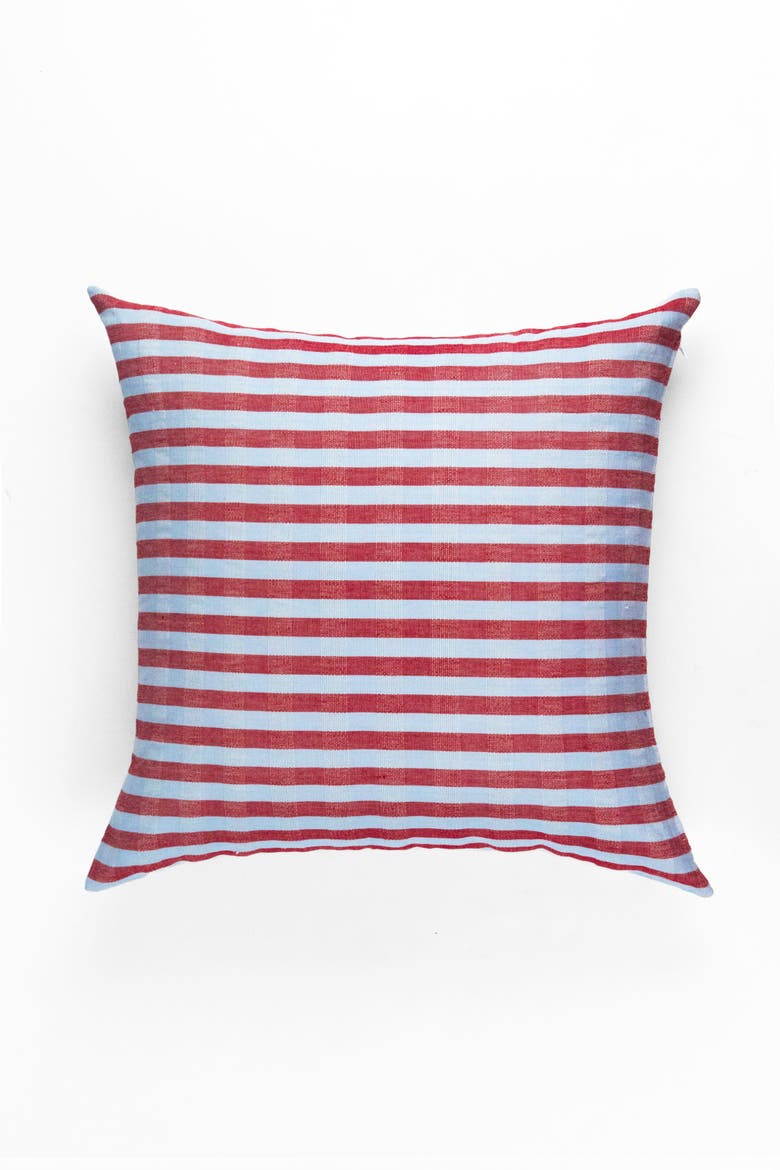 Handwoven Flora Throw Pillow, Alternate, color, Blue and Red Stripe