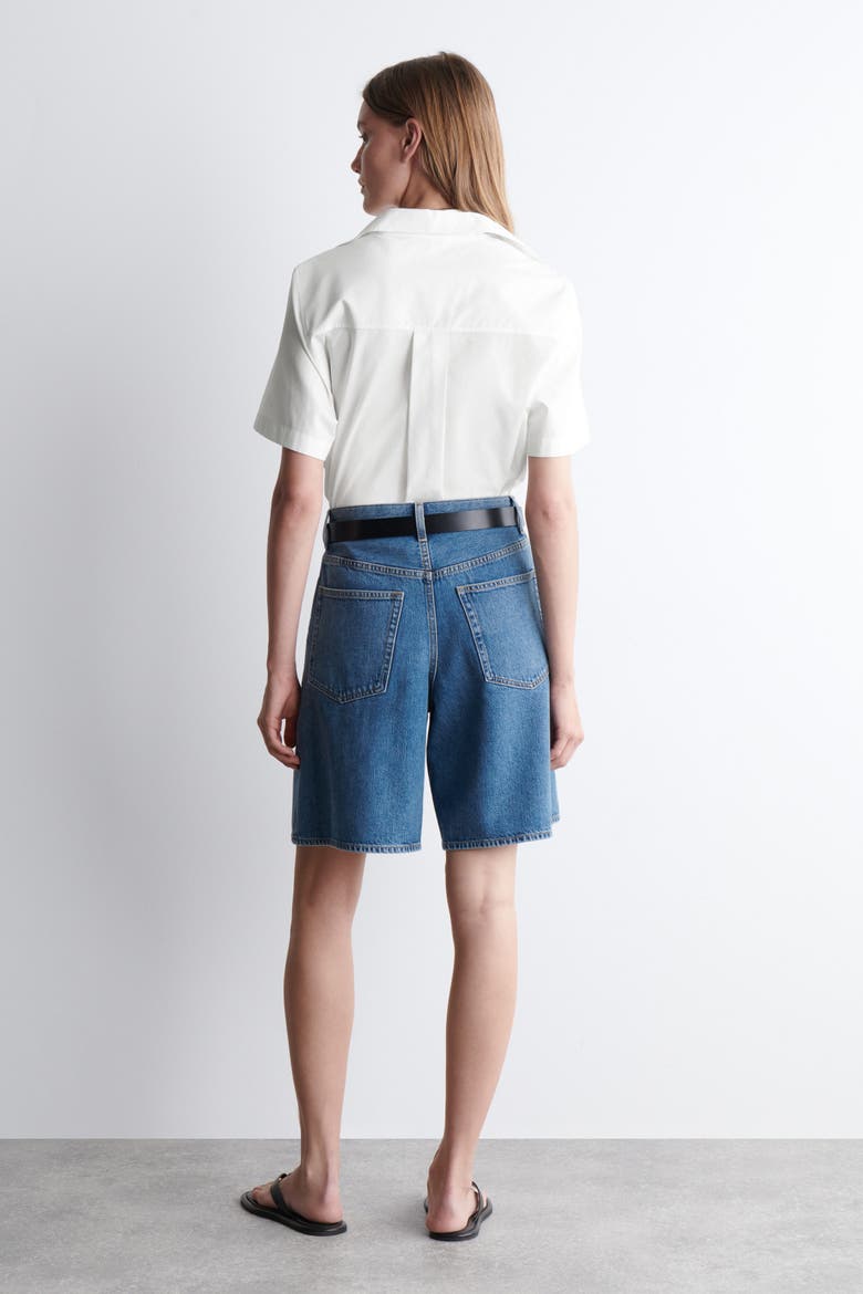 Wide-Leg Denim Shorts, Alternate, color, BLUE