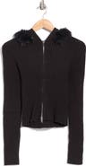 Madden Girl Faux Fur Trim Hooded Cardigan