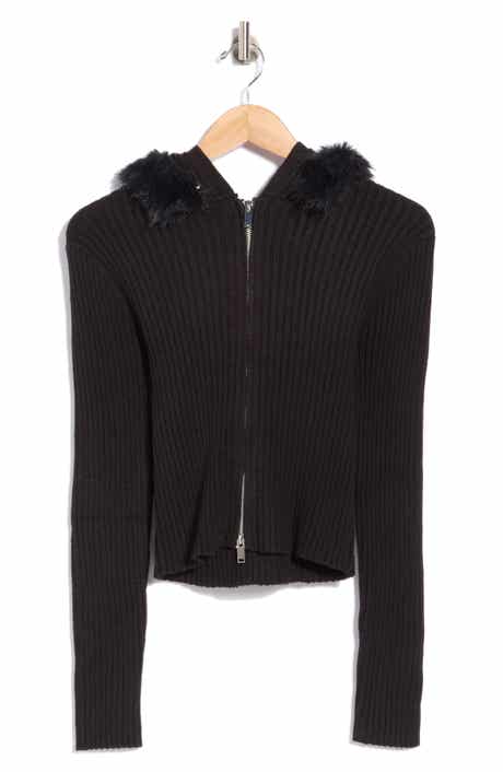 Faux Fur Trim Hooded Cardigan