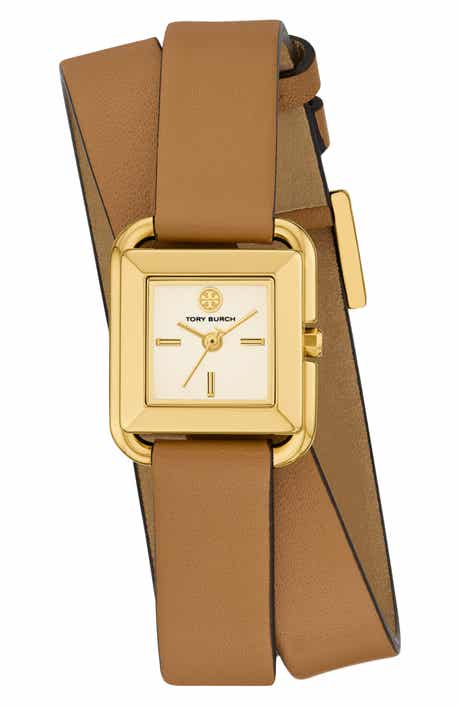 Tory Burch The Small Kira Double Wrap Leather Strap Watch, 18mm x 18mm
