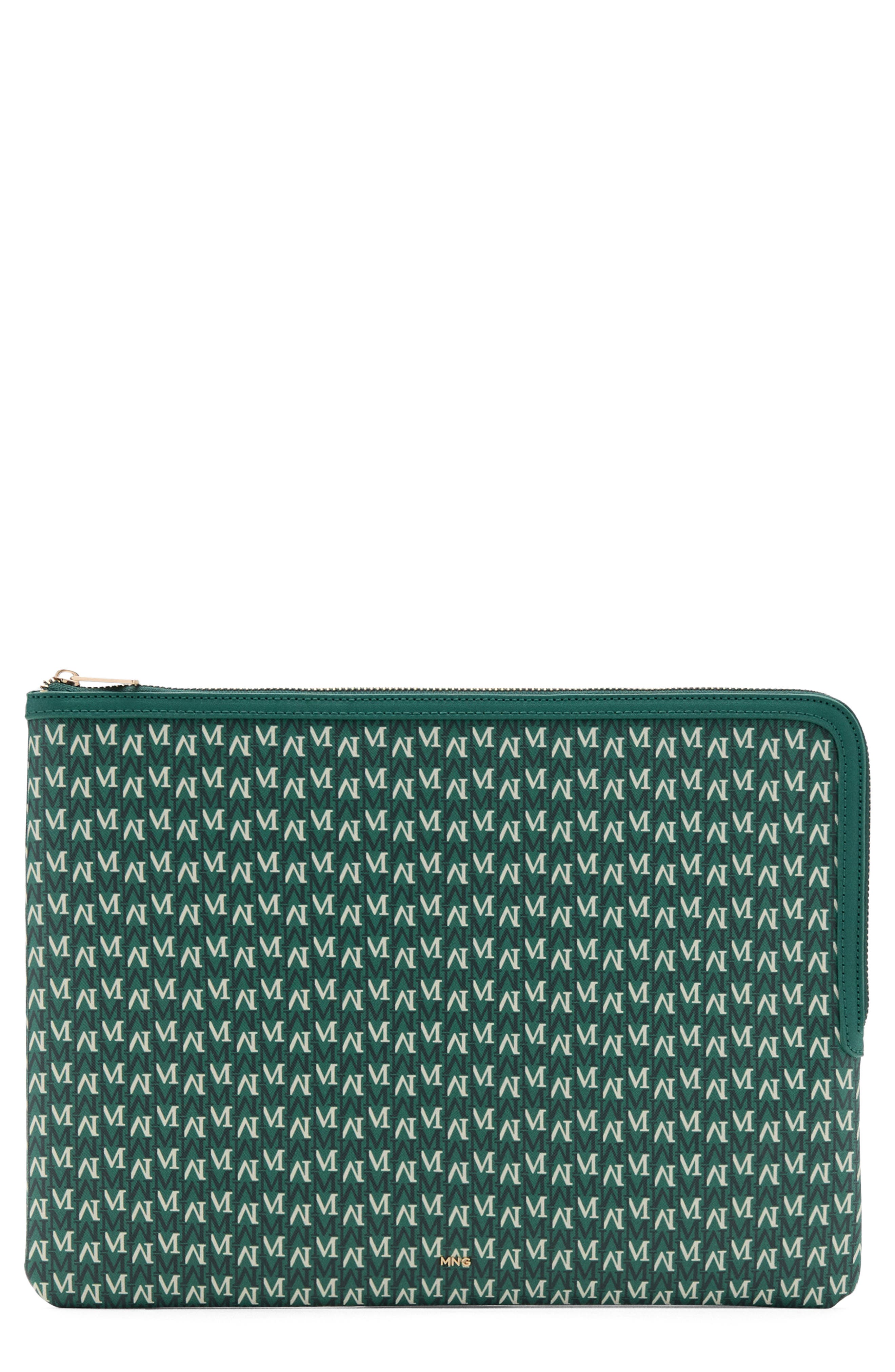 MANGO Monogram Logo Laptop Case, Main, color, Green