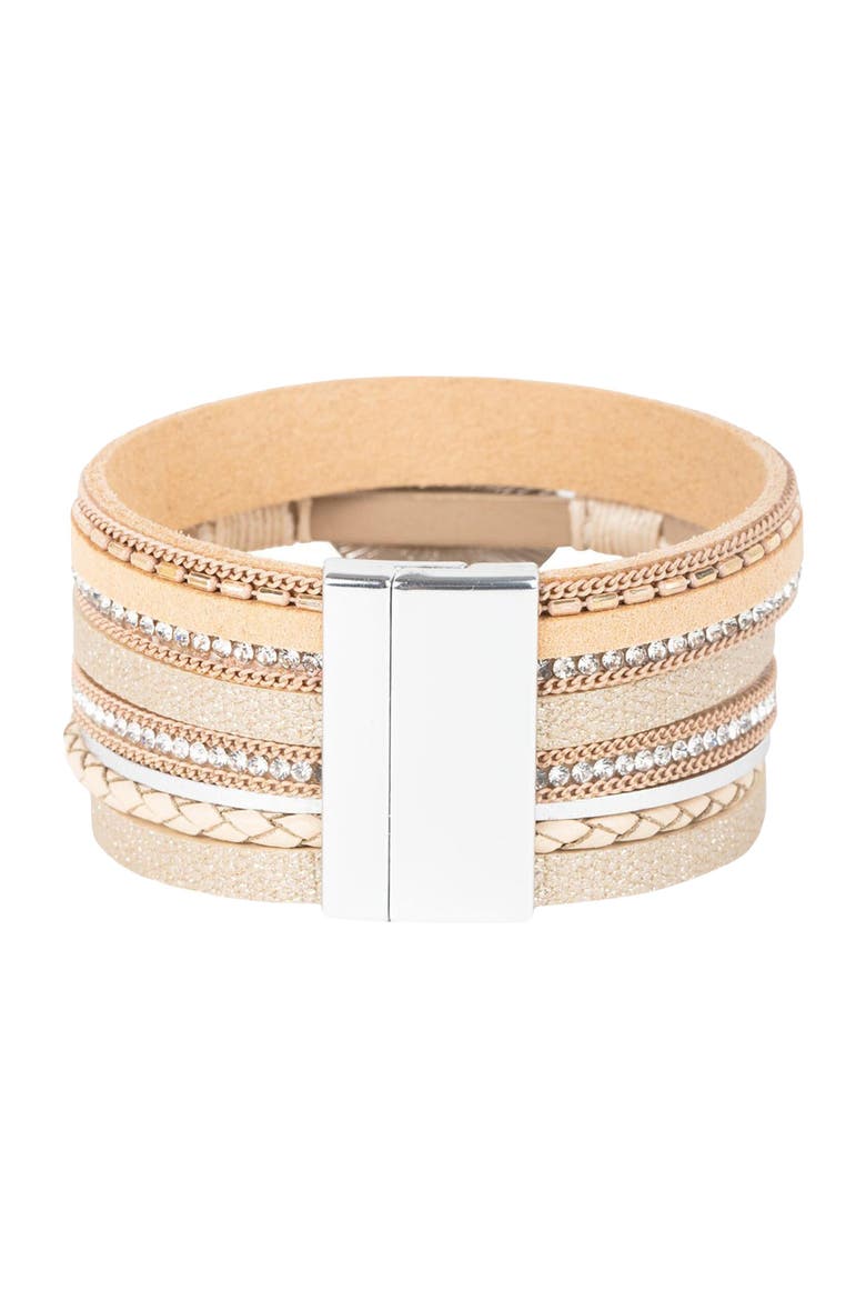 Dazzling Resin Stone Leather Bracelet, Alternate, color, GOLD